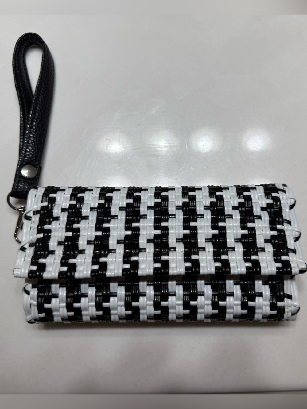 Black and White Woven Wristlet Clutch